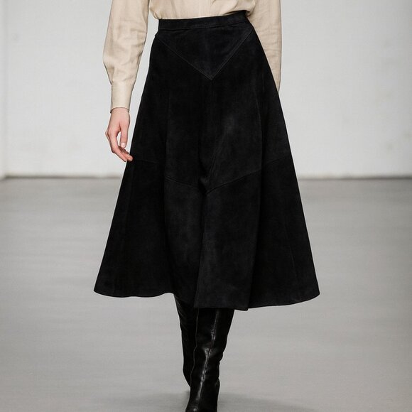 Casual Corner Dresses & Skirts - Casual Corner 100% Genuine Leather Black A-Line Skirt Women’s Sze10 Vintage Midi